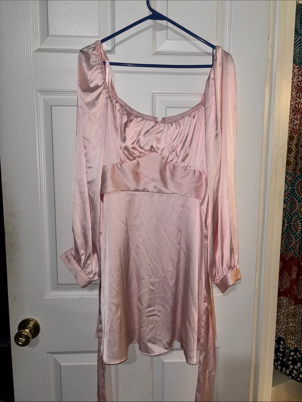 B Darlin Pale Pink Satin Long Sleeve Mini Dress